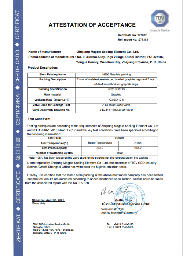 Packing for Low-temperature Valves