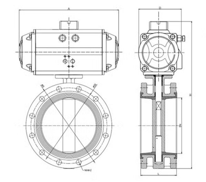 Pneumatic Flanged Butterfly Valve Design Drawing