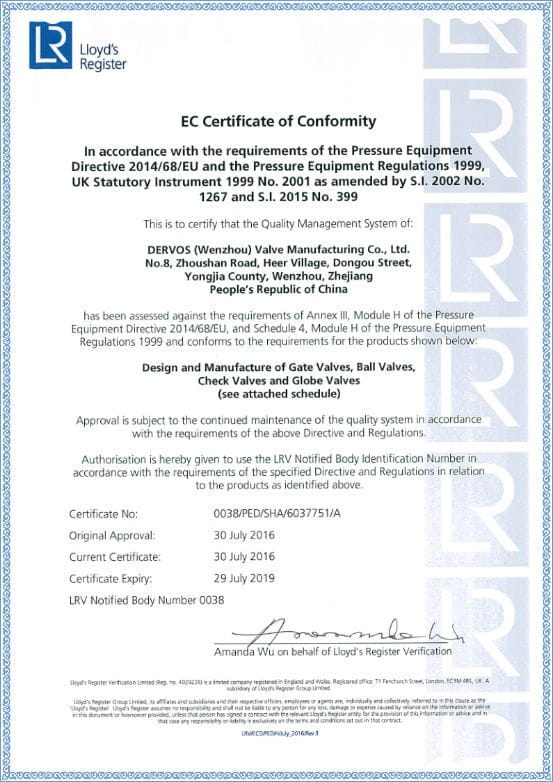 Page 2 of Certificates of Dervos Valves Industry Co., Ltd. - Dervos
