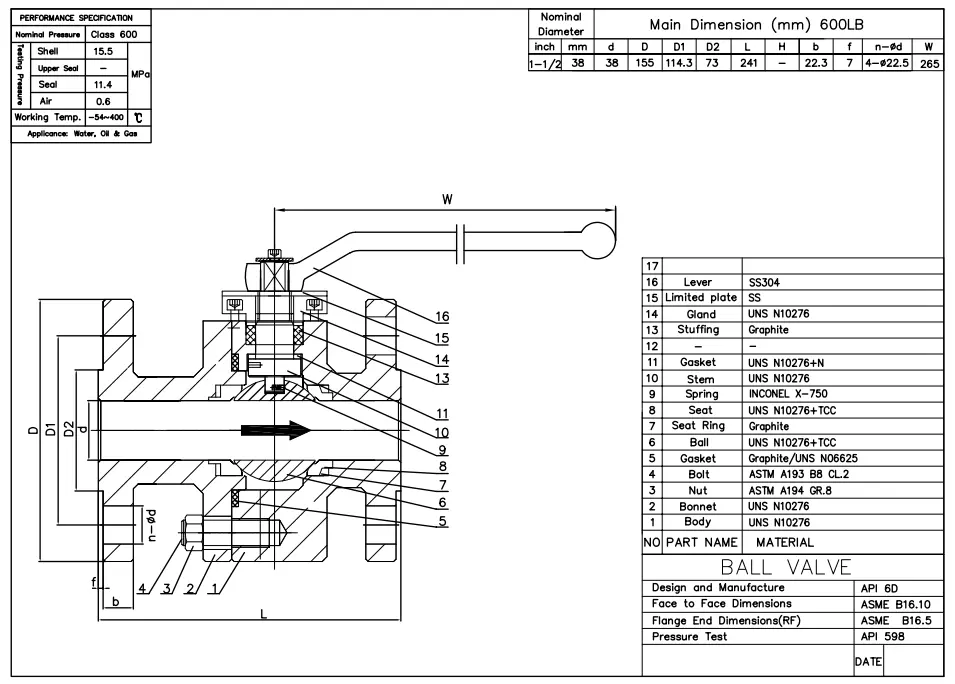 2PC Ball Valve Technical Drawing