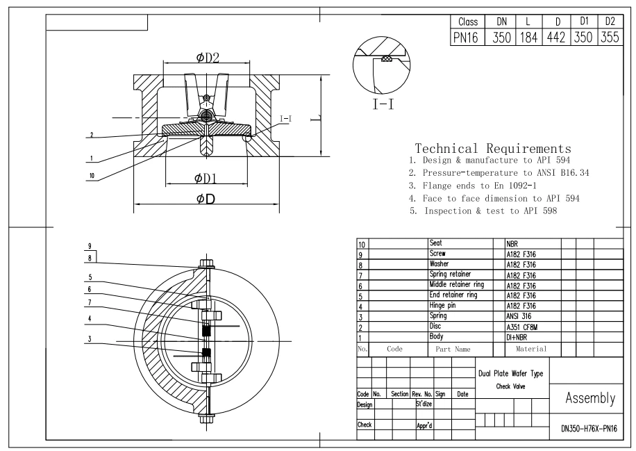 Dual Plate Wafer Check Valve, API 594, CF8M, DN350, PN16 - Dervos