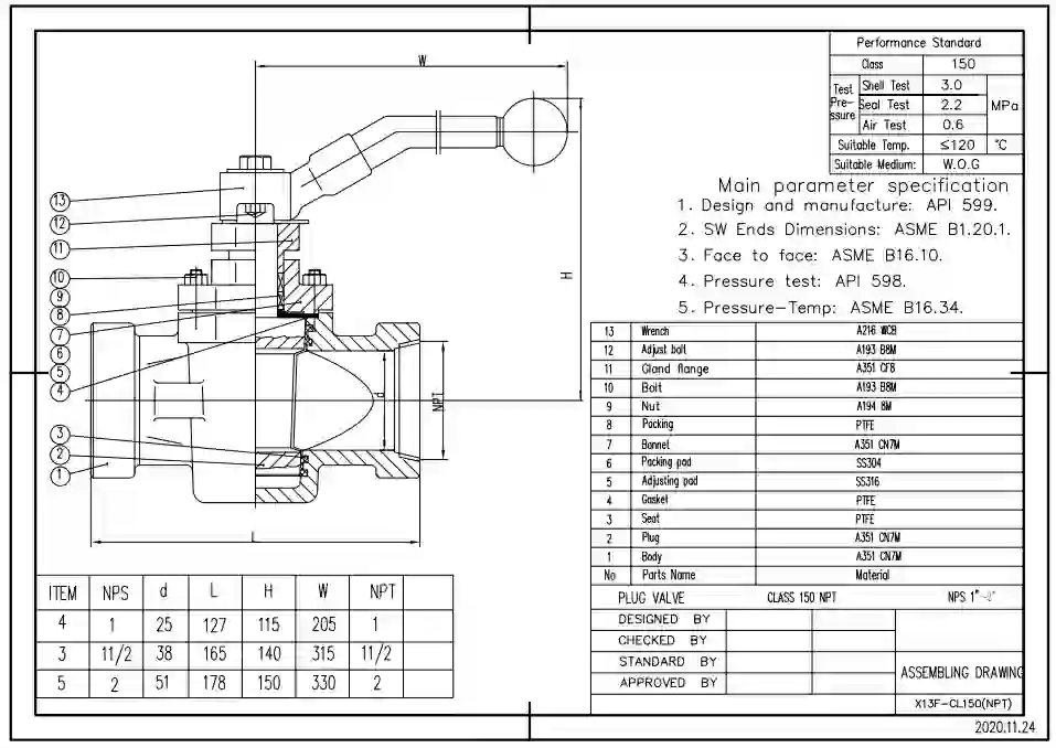 ASTM A351 CN7M Sleeved Plug Valve, 2 Inch, 150 LB, API 599 - Dervos