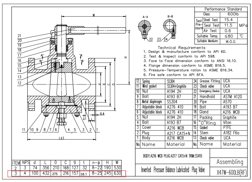 Lubricated Plug Valve, 4 Inch, 600 LB, WCB, API 6D, RF - Dervos