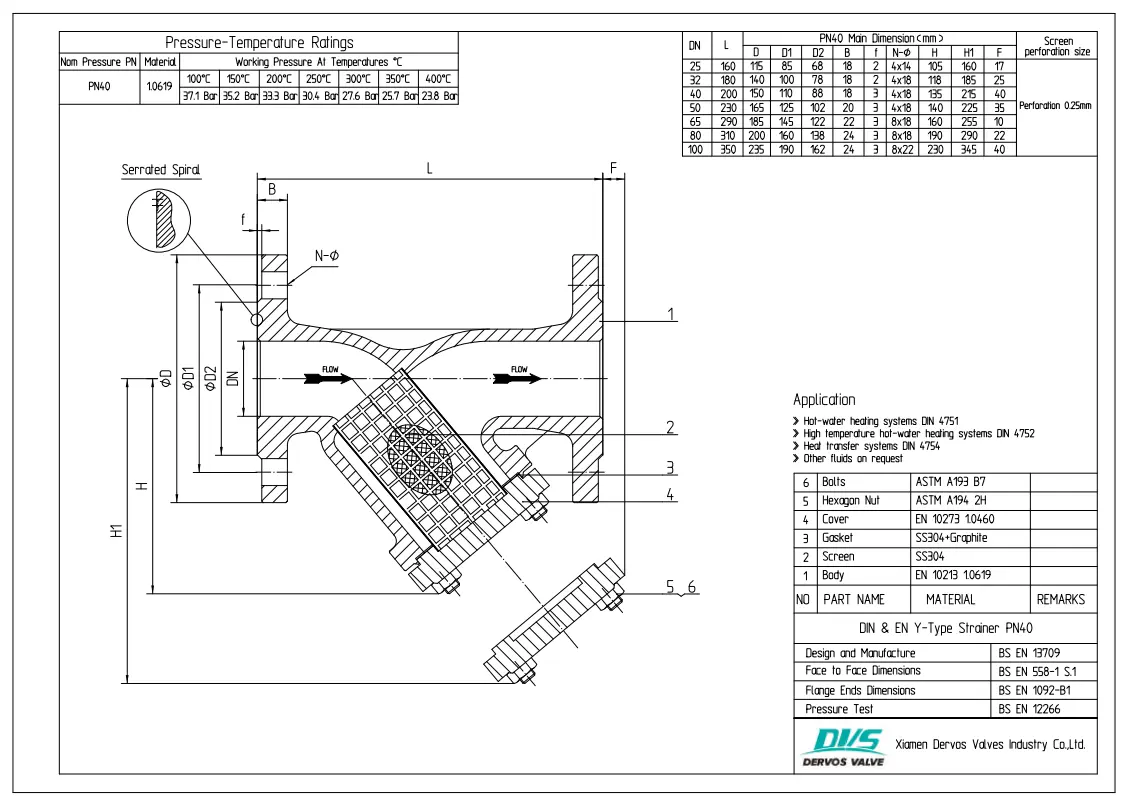 BS EN 13709 Y Type Strainer DN80 PN40 EN 10213 1 0619 Dervos