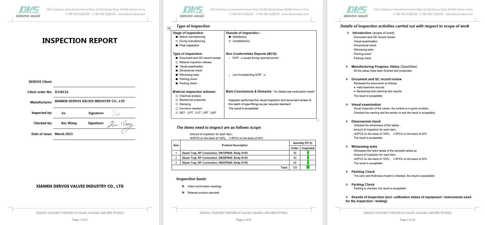 Trap Inspection Report.pdf Bimetal Steam Trap Valve, ASTM A105, DN20, PN40, RF - Dervos