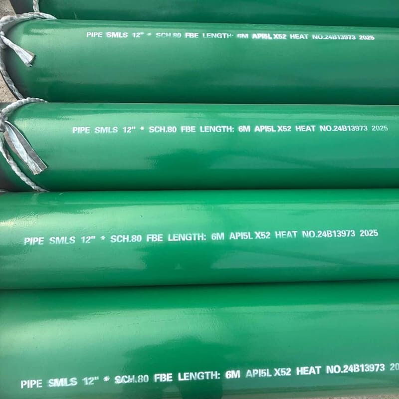 FBE Coated Seamless Pipe, ASME B36.10, API 5L X52, 12 IN, 6 M