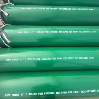 FBE Coated Seamless Pipe, ASME B36.10, API 5L X52, 12 IN, 6 M