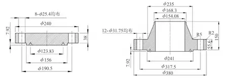 The schematic diagram of blind flanges (a) and butt welding flanges (b)