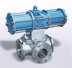 ASTM A216 Pneumatic Four-Way Ball Valve, 150LB