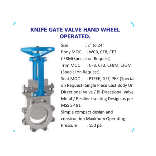 MSS SP 81 Knife Gate Valve, Reilient Seat, 2-24 IN, DN50-DN600