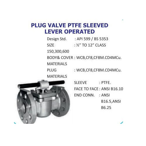 API 599, BS 5353 PTFE Sleeved Plug Valve, 1/2-12 Inch