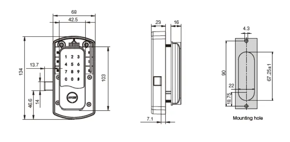 Dimensions of Keypad Locker Lock