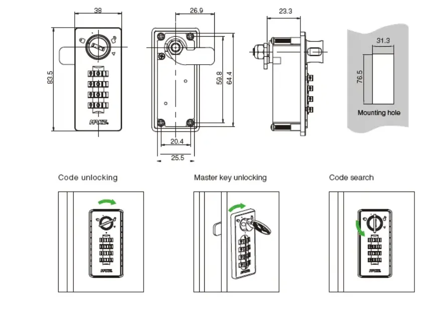 drawing for 4-Digit Combination Lock