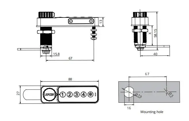 Dimensions of Mini Keypad Lock