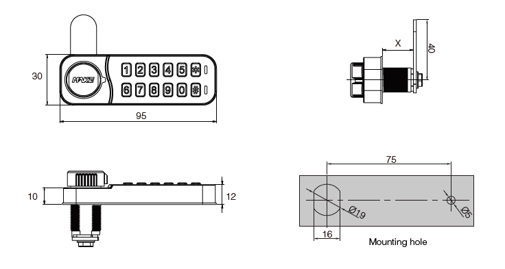 Keypad Lock Mounting Dimensions Drawings