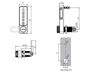 Drawing for Zinc Alloy Mini Keypad Lock