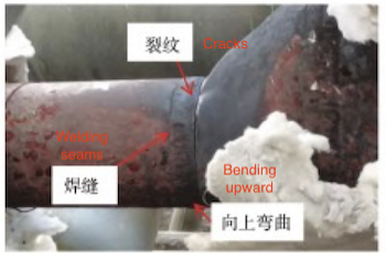 Appearance of cracking positions of SS pipes
