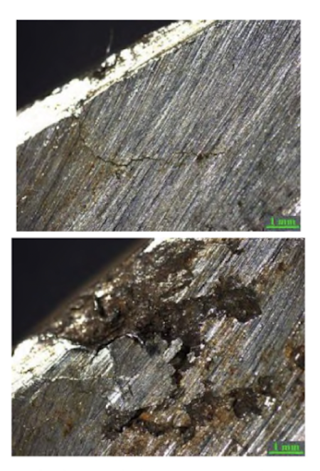 Macroscopic morphology of the elbow, showing cracks and pits