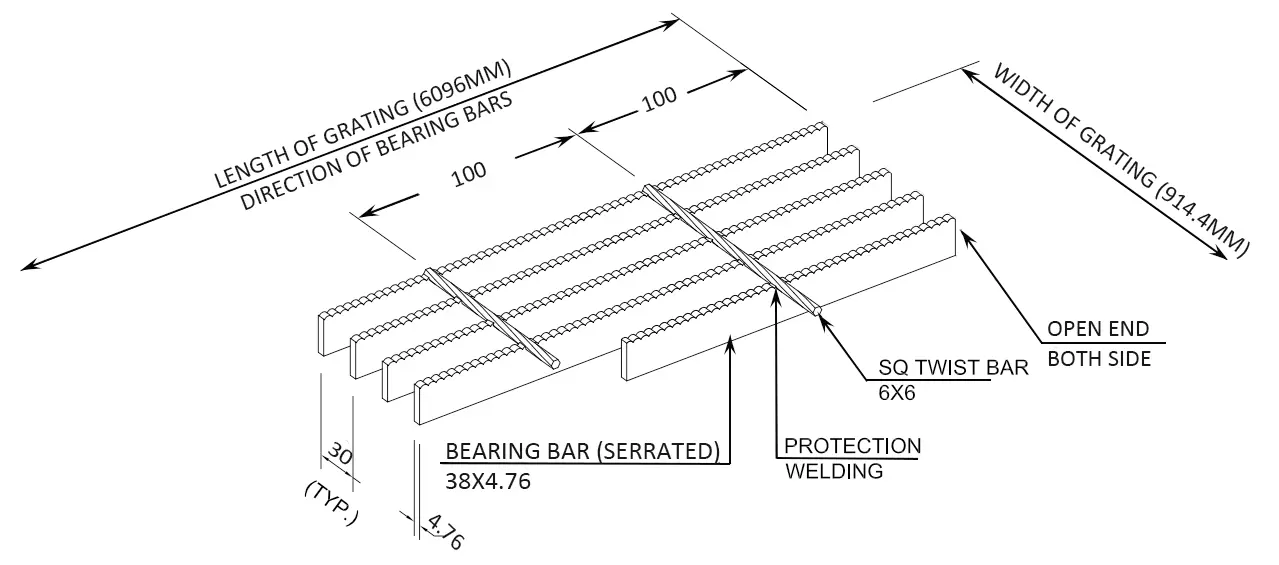 Serrated Carbon Steel Grating Dimensions