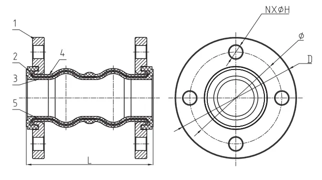 Twin Sphere Rubber Expansion Joint Design Drawing