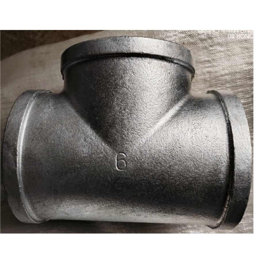 HDG Malleable Iron Tee, ANSI B16.3, 6 IN, DN150, NPT Threads