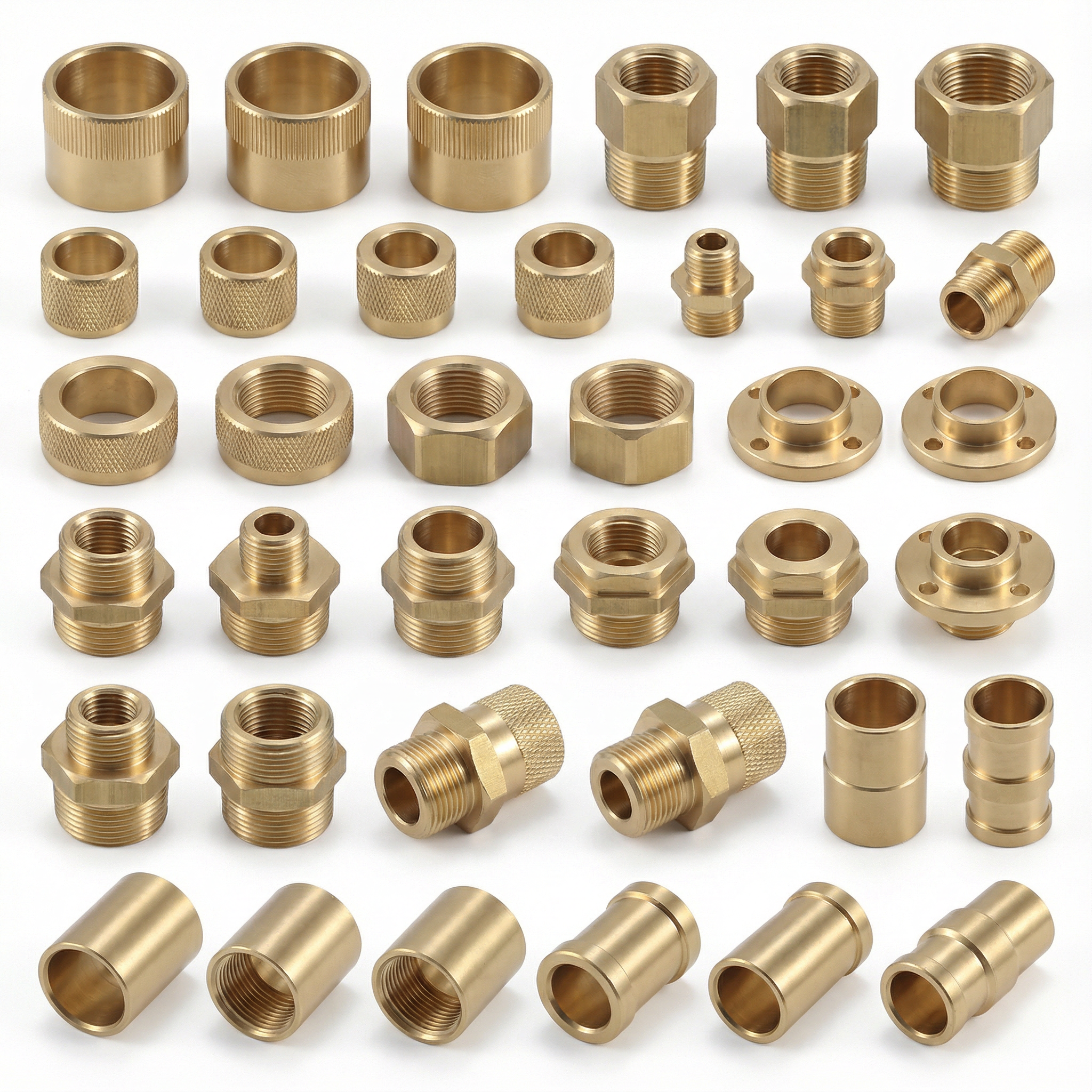 Brass Bushing Fitting Adapter Connector Flange Knurling Threading Hydraulic Pneumatic OEM CNC Turning Precision Machining Parts