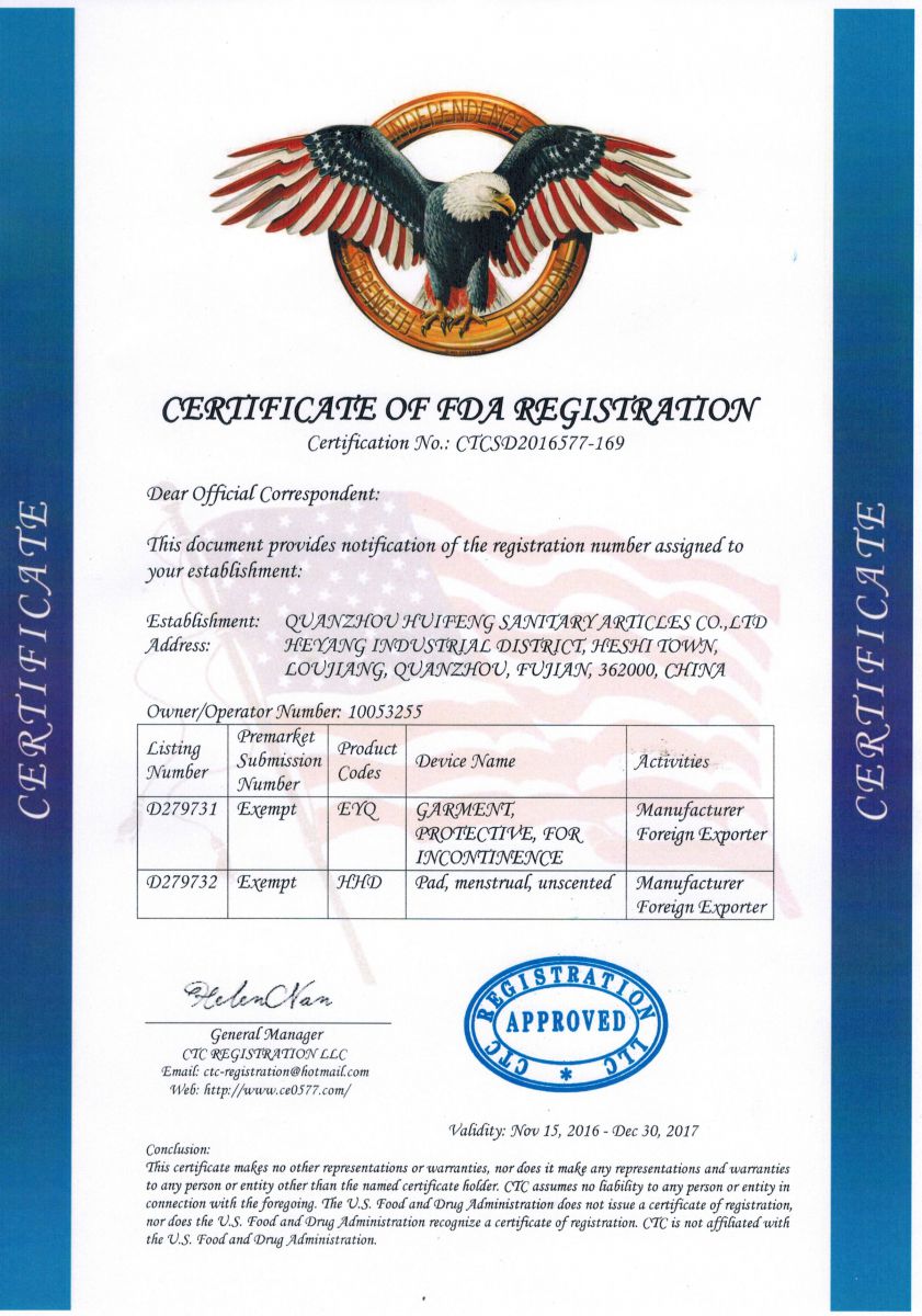 Certificate of FDA Registration