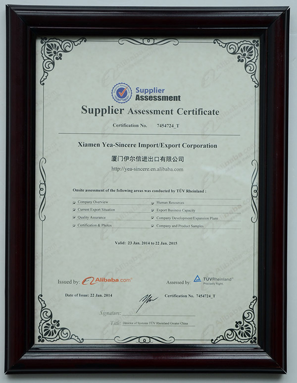 Supplier Assessment Certificate