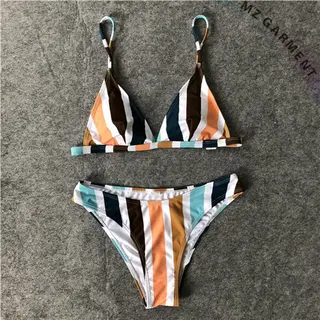 Triangle Bikini, Vertical Stripes, Two Pieces, Colorful
