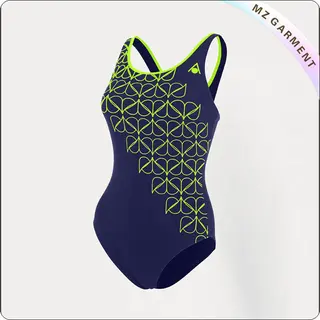 Women Navy & Acid Yellow Competitive Swimsuit