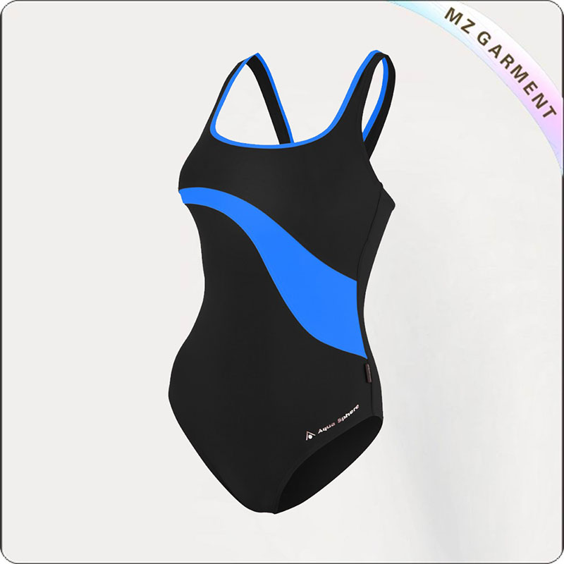 Women Black & Turquoise Competitive Swimsuit