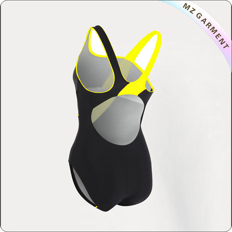 Women Black & Yellow Competitive Swimsuit