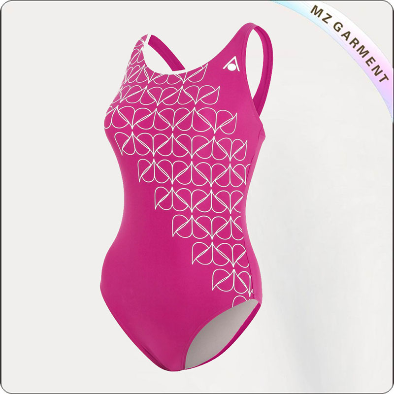 Women Dark Pink & White Competitive Swimsuit