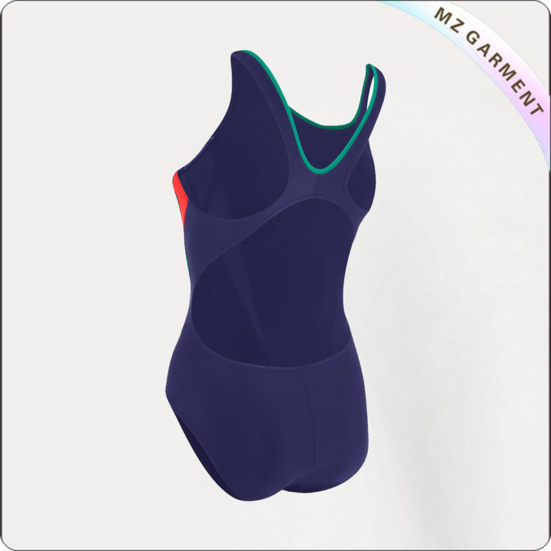 Women Navy & Constrast Panel Competitive Swimsuit