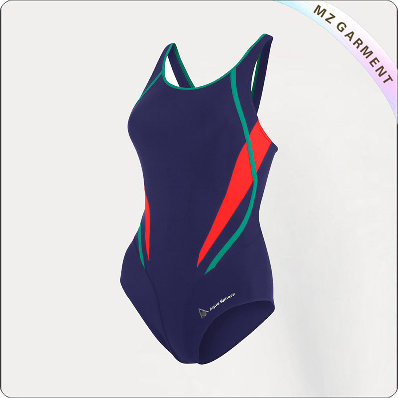 Women Navy & Constrast Panel Competitive Swimsuit