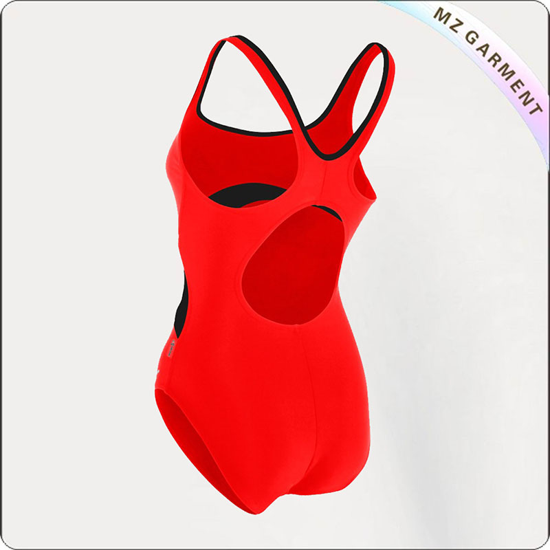 Women Red & Black Panel Competitive Swimsuit