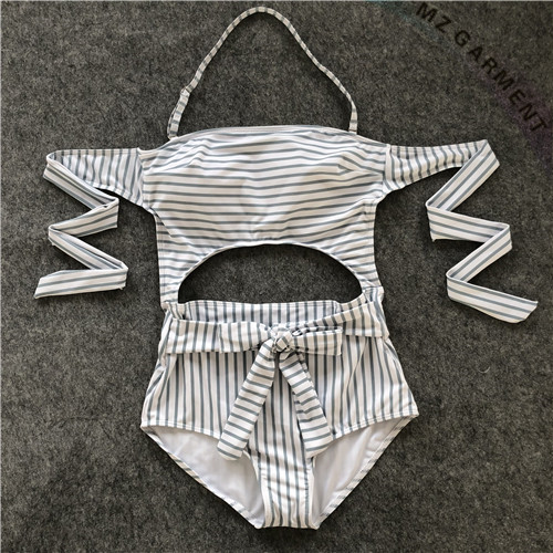 One Piece Swimsuits, Halterneck, Strap-back, Pinstripe, Custom Design