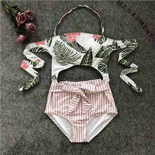 One Piece Swimsuits, Halterneck, Strap-back, Pinstripe, Custom Design