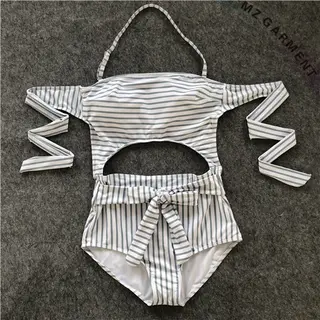 One Piece Swimsuits, Halterneck, Strap-back, Pinstripe, Custom Design