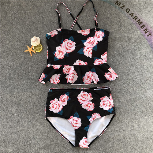 Cute Bathing Suits, Flowers Printed, Adjustable Shoulder Straps
