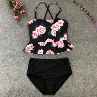 Cute Bathing Suits, Flowers Printed, Adjustable Shoulder Straps
