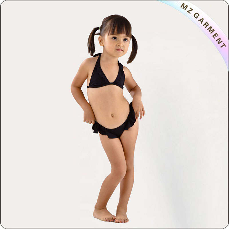Kids Black Athletic Bra Bikini Set