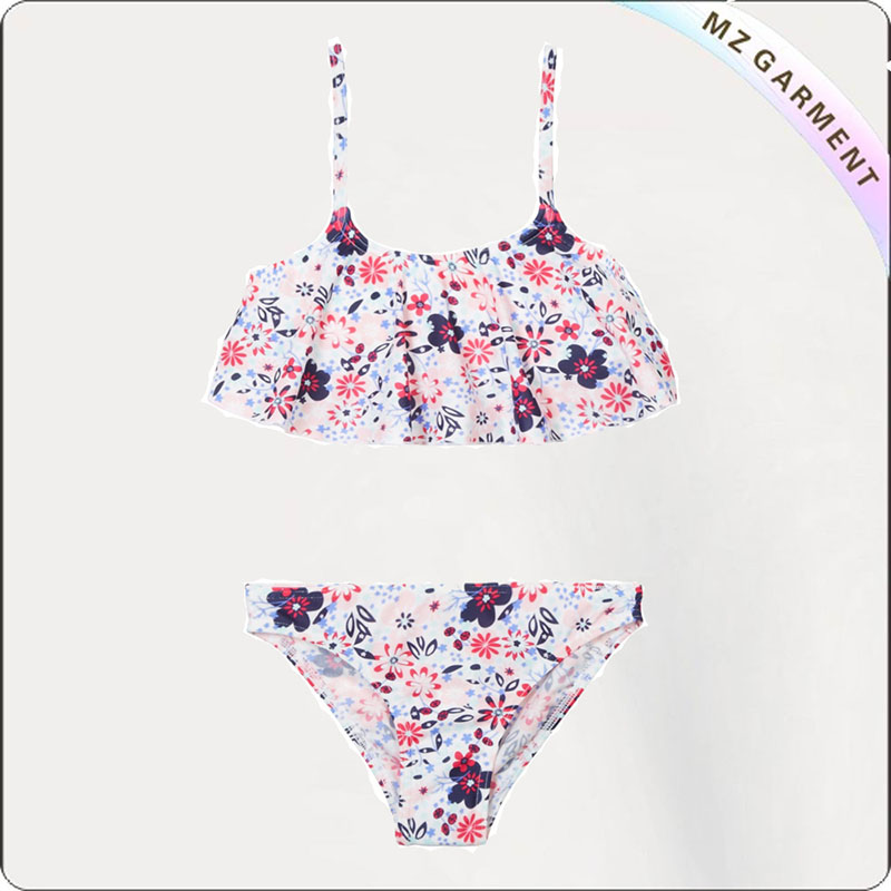 Kids Navy Floral Print Bikini