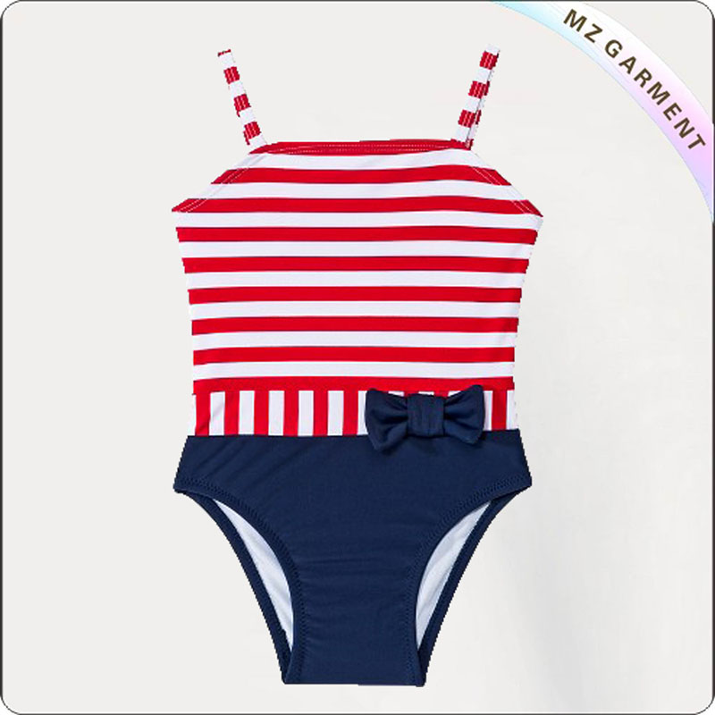 Kids Red Striped with Navy Bottom Bikini