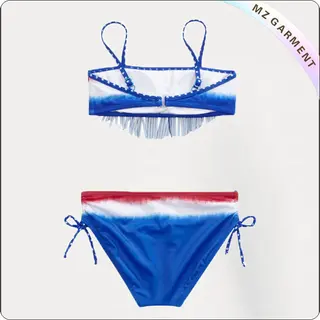 Kids Red & Blue Striped Tassel Bikini