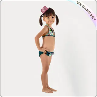 Kids Dark Green Bikini with Floral Printed