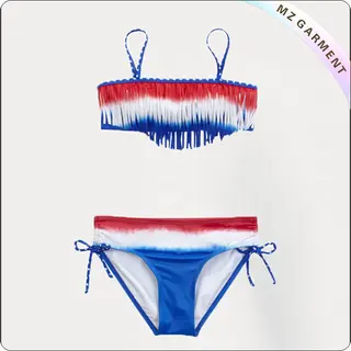 Kids Red & Blue Striped Tassel Bikini