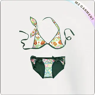 Kids Dark Green Bikini with Floral Printed