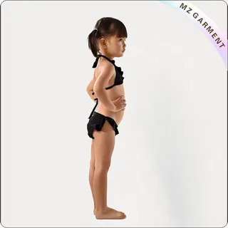 Kids Black Athletic Bra Bikini Set