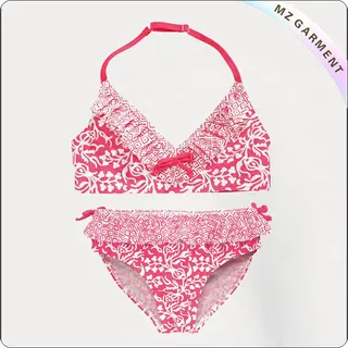 Kids Floral Print White Bikini